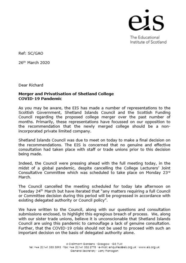Letter to Richard Lochhead | EIS